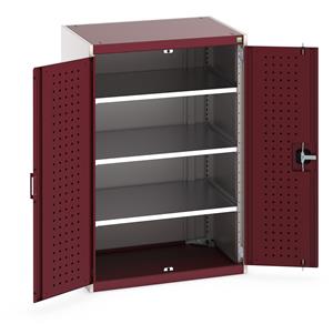 40020112.** Heavy Duty Bott cubio cupboard with perfo panel lined hinged doors. 800mm wide x 650mm deep x 1200mm high with 3 x100kg capacity shelves....